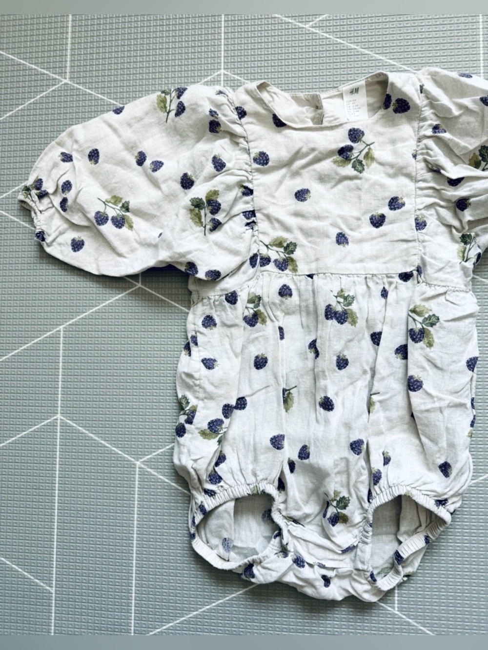 H&M|Boho Baby girl/toddler onesie bubble romper-Linen cottagecore fruit print•4T